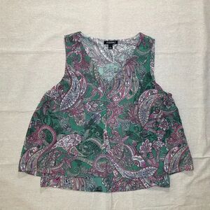 Roz & Ali Green Paisley Sleeveless Flowy Layered Blouse - Large